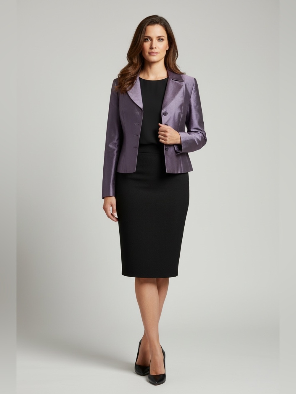 Kay Unger NY Blazer Women 6 Purple EUC Iridescent Shimmer Peplum Tailored Jacket